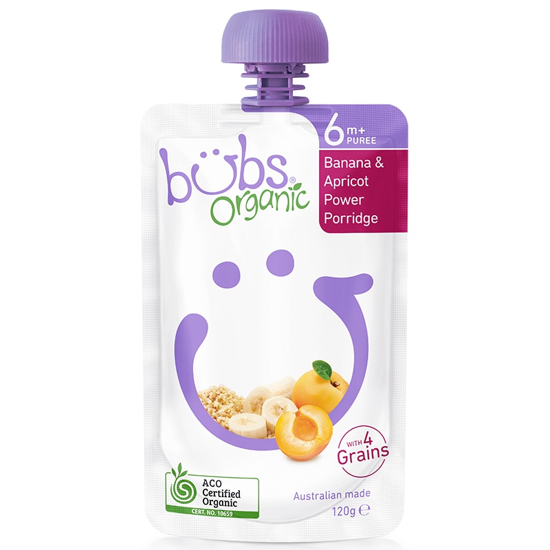 [赠品勿拍]Bubs(贝尔) 婴幼儿辅食 有机香蕉甜杏果泥(120g袋装,6mth+)