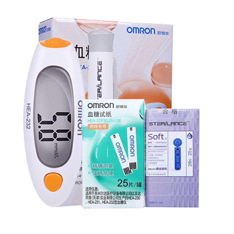 欧姆龙(OMRON)血糖仪 HEA-232 智能家用血糖测试仪器 虹吸式手动调码测血糖 送25片试纸+25支针头