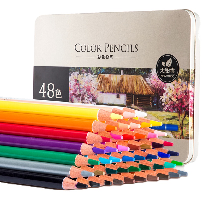 得力(deli)6567 48色高档油性彩铅笔芯直径3.8mm笔身175mm/盒装彩铅素描绘画彩绘铅笔