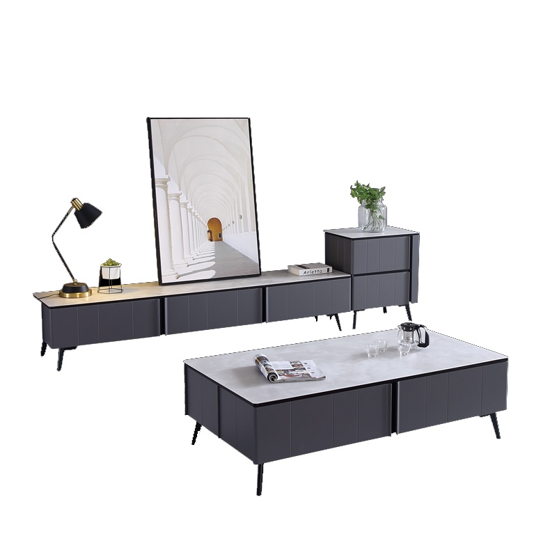 意式岩板茶几桌客厅家用小户型电视柜合简约现代茶几