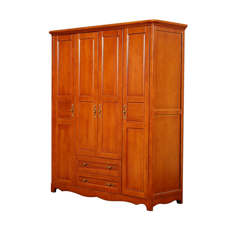 HiBoss衣柜实木4门大衣柜四门平开门卧室衣橱家具组合
