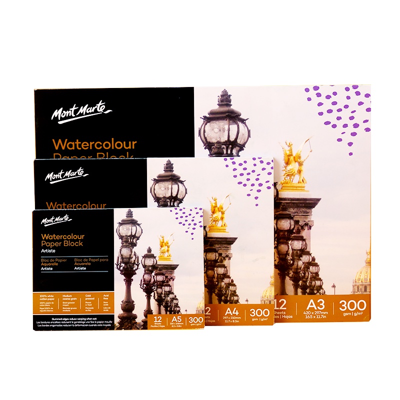 蒙玛特MontMarte水彩本A3 中粗纹棉浆纸随身手绘水彩纸水溶彩铅画本300g