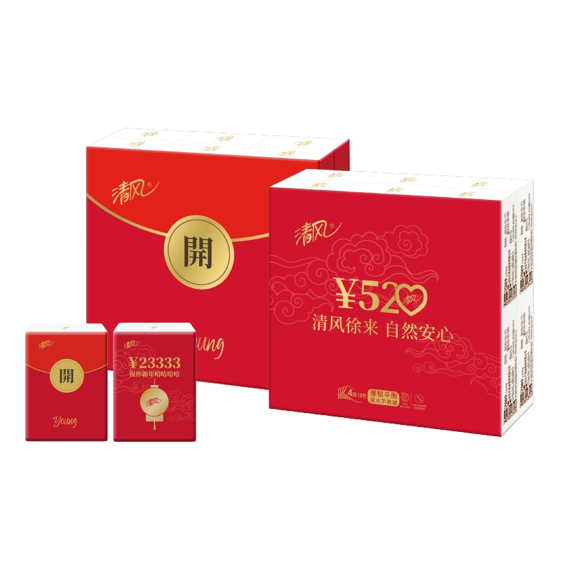 清风 手帕纸 新年红包4层8张12包30提 便携式随身装 餐巾纸 面巾纸