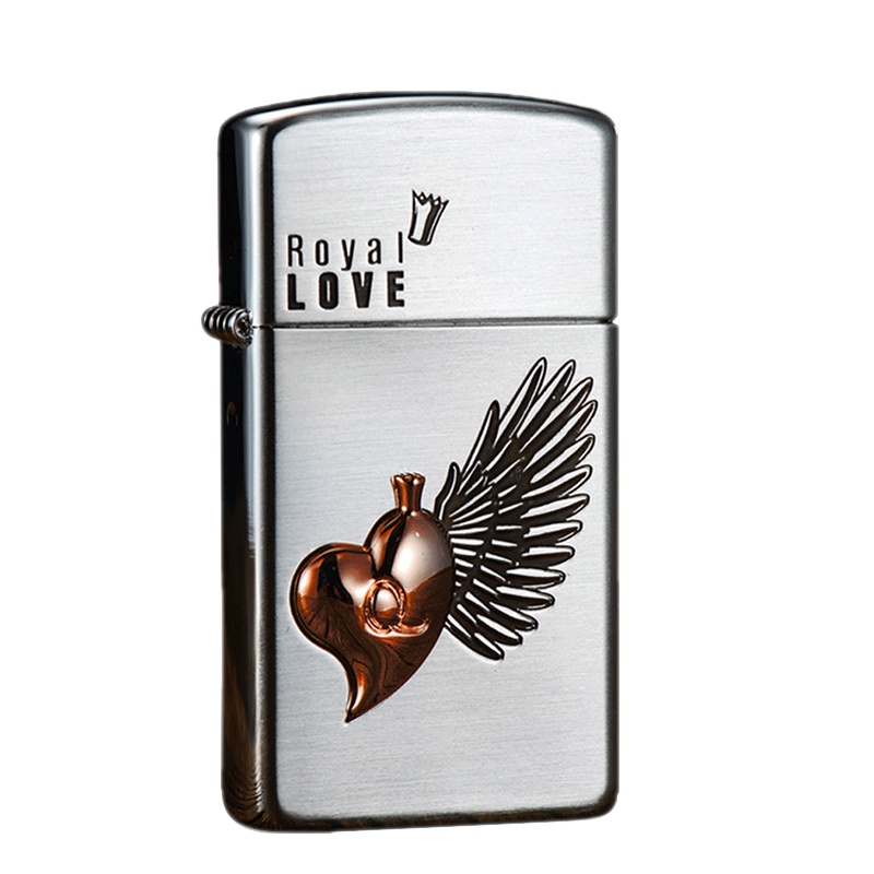 美国ZIPPO打火机 芝宝 黑冰情侣对机皇室爱情 皇室之爱 防风煤油机 银色纤巧款