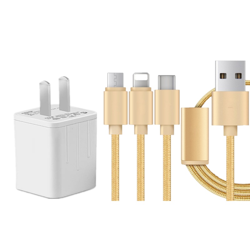 VIPin 双USB充电器一拖三充电线苹果安卓type-c线通用线充套装 vivo X20/X9S/X9plus2.1A