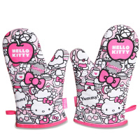 学厨 HELLO KITTY 迷彩手套烤箱厨房隔热手套 防高温 加厚 耐热 蒸箱专用防烫 烘焙工具 两只装 KT7019