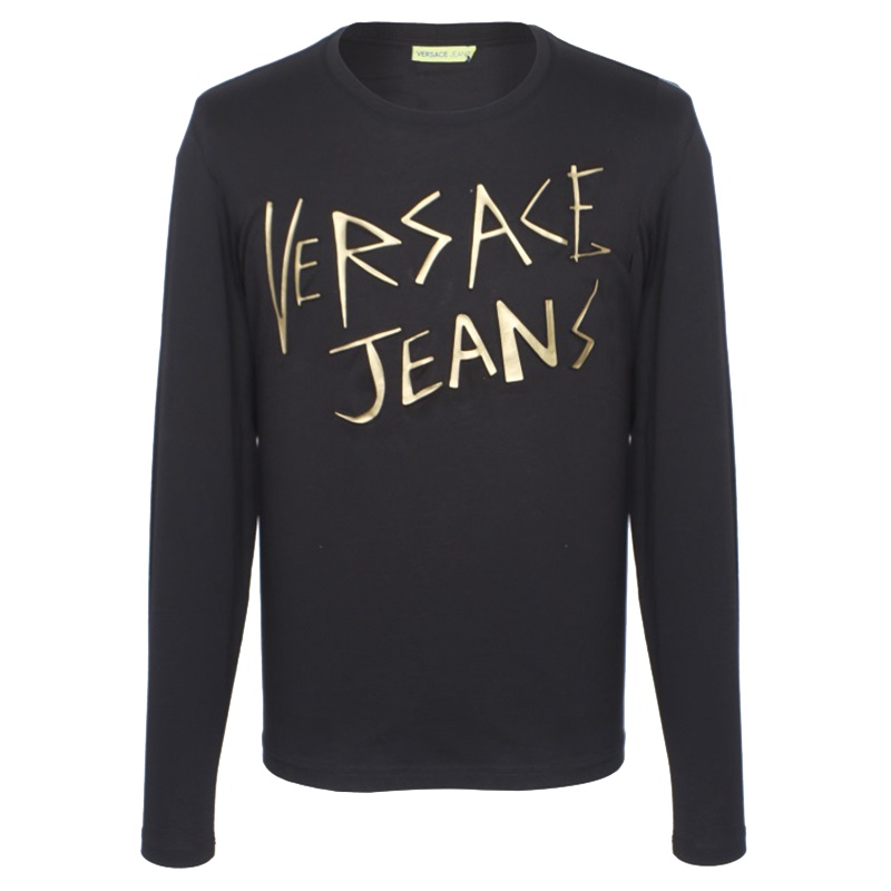 VERSACE JEANS男士黑色棉质长袖T恤衫B3GSA75B 36590 Y6A