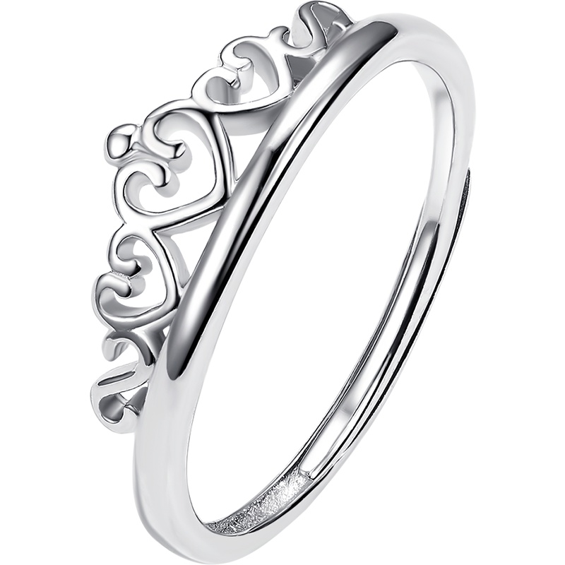 周大生S925银饰银戒指皇冠指环银尾戒女款正品