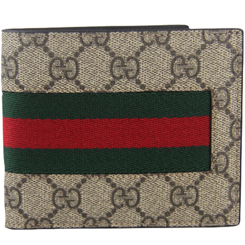 GUCCI/古驰 男士人造帆布红绿织带短款钱包408829