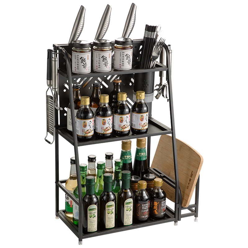 炊大皇(COOKER KING)巧收纳三层调料架落地厨具架收纳神器TL03PS雅黑色