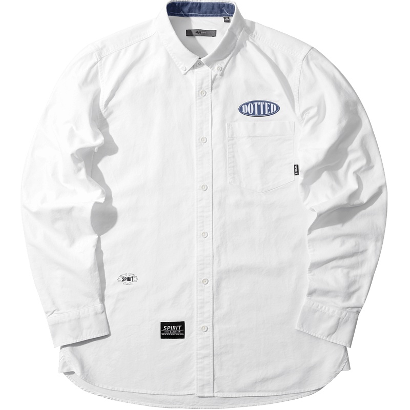 黑鲸字母印花扣领长袖衬衫秋季男装贴标装饰衬衣男CNEAJ38068A