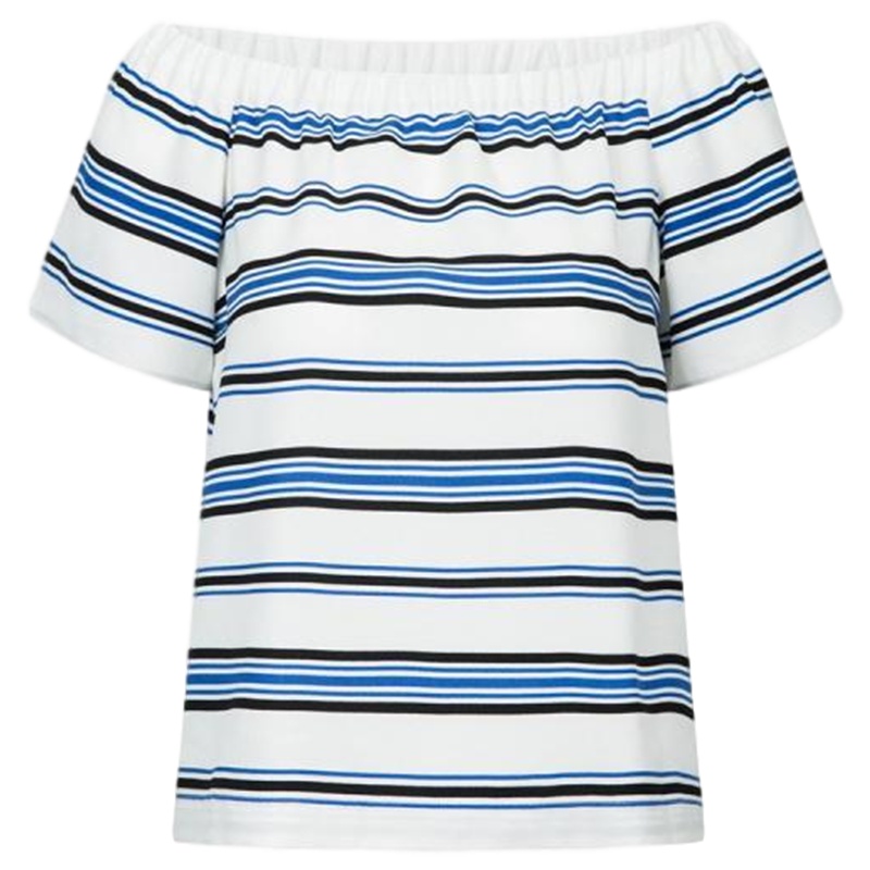 拉夏贝尔旗下Candie's一字领条纹露肩短袖