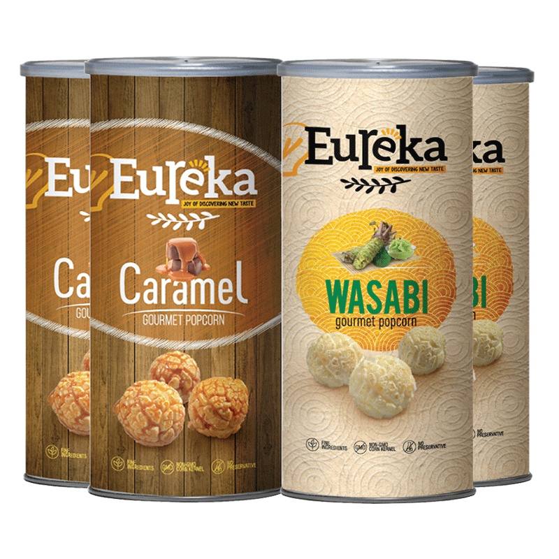 4罐装▏EUREKA 友礼佳 爆米花 焦糖味、芥末味各2罐 70g 马来西亚进口 罐装