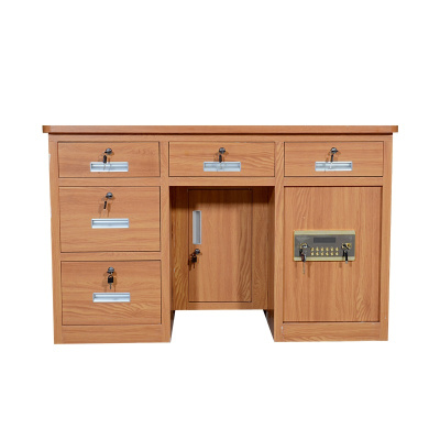 永格1.2米全钢保险桌带保险柜办公电脑桌财务桌收银投币桌老板桌指纹密码桌黄木纹