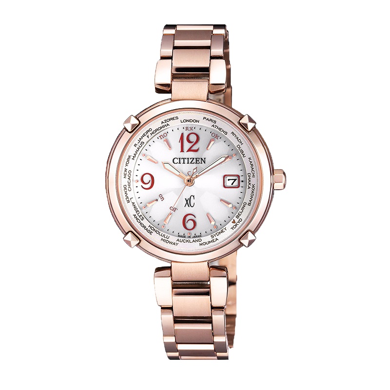 西铁城(CITIZEN)女士手表 日本光动能多局电波 日韩品牌万年历多功能时尚女表 EC1047-57A