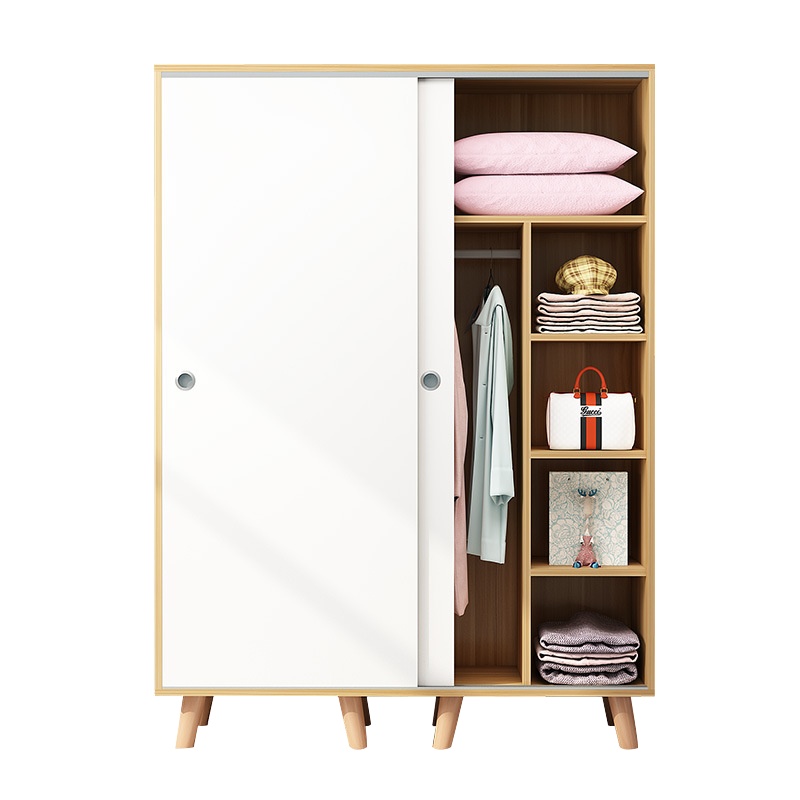 [规格:160*50*190]衣柜北欧实木衣柜定制简约衣柜板式简易组装推拉移门