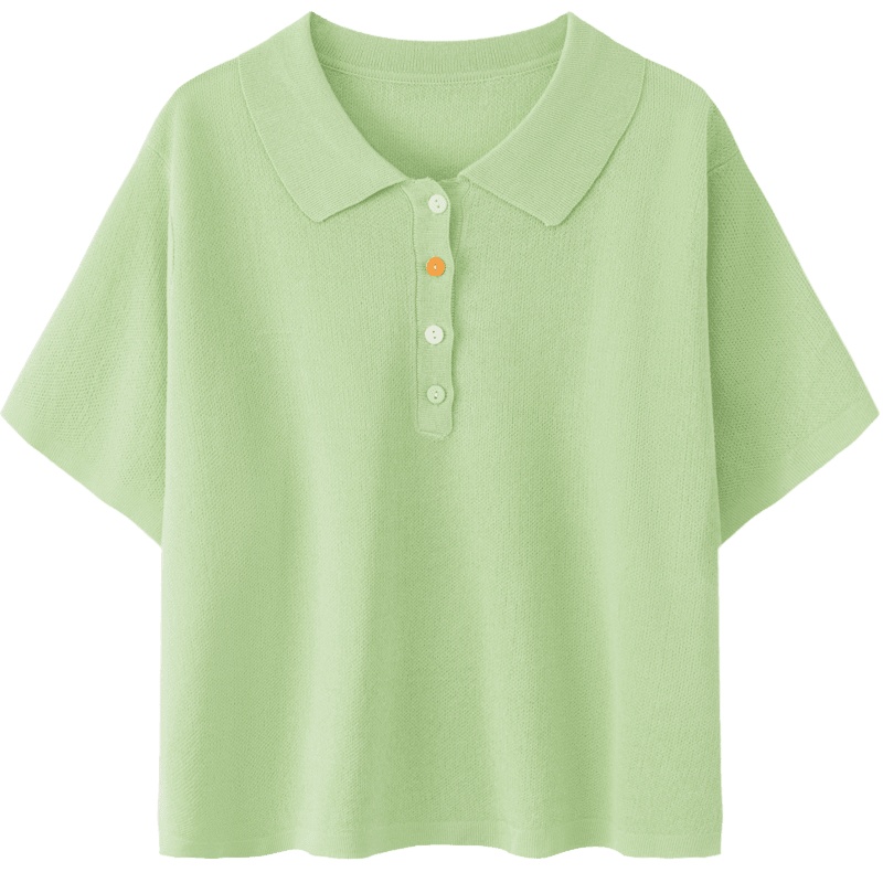 OtherMix彩扣短袖上衣女2021年早秋新款宽松减龄短款薄款针织衫潮