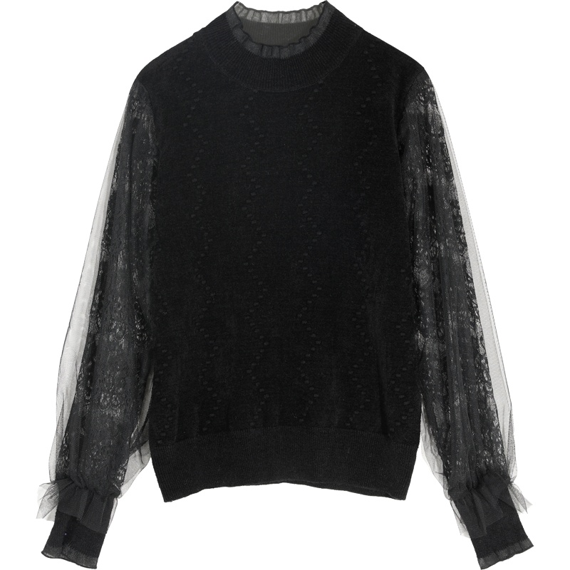 妖精的口袋蕾丝打底衫2020春季新款女洋气小衫长袖网纱内搭上衣潮