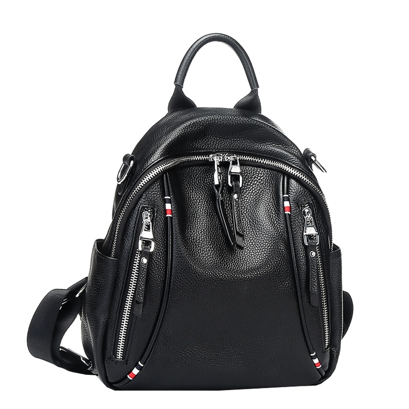 杜罗伦双肩包女真皮背包新款荔枝纹牛皮时尚多口袋女式双肩背包