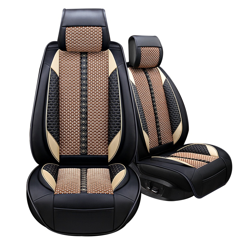 淘尔杰TAOERJ全包围夏季汽车坐垫耐磨皮拼冰丝四季垫5座通用 简约大气 多色可选 激情红-豪华版