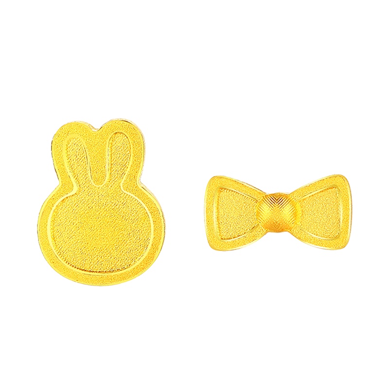 潮宏基 小兔&蝴蝶结 AB款不对称耳钉 可爱足金耳饰黄金耳钉女 计价工费90元