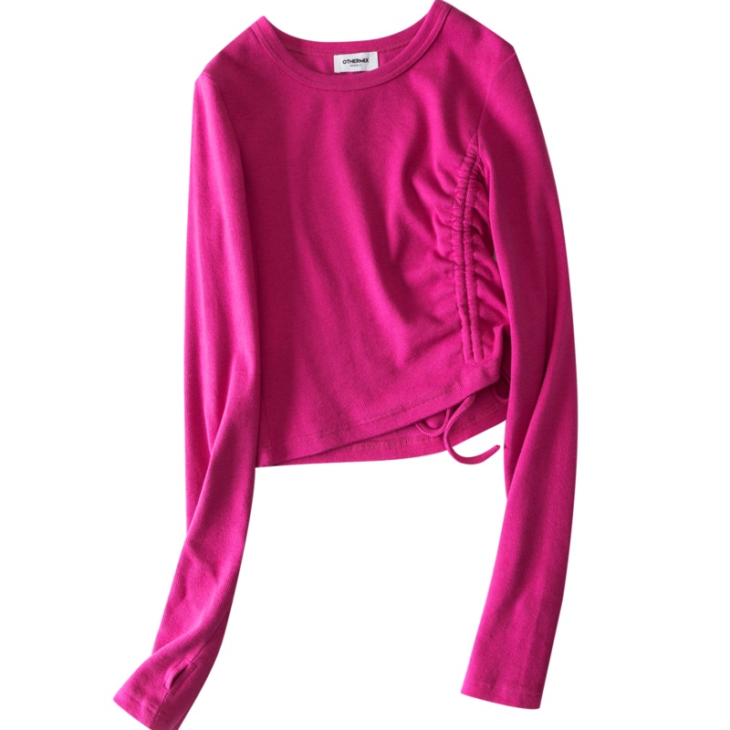 OtherMix女T恤2021春季新款韩版修身显瘦个性抽绳短打底长袖上衣