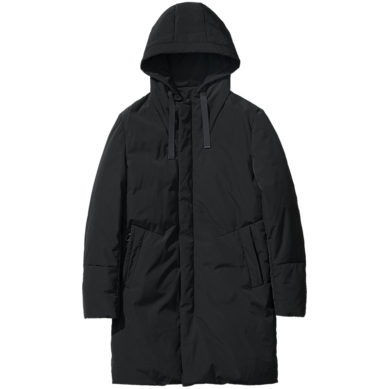 千纸鹤中长款男士羽绒服纯色连帽外套新款青年时尚保暖冬装60109