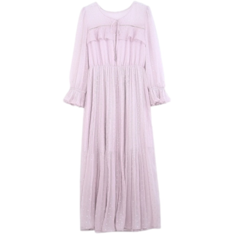 拉夏贝尔 | 新款女夏季七分袖收腰a字中长裙子星星亮片小众设计连衣裙