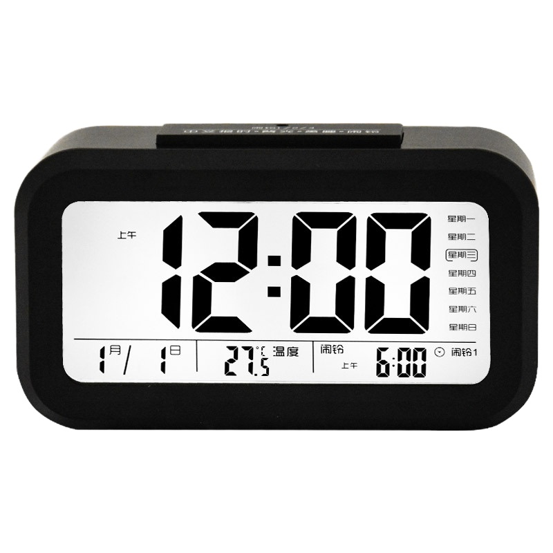 企采严选 康巴丝闹钟智能电子静音夜光聪明灯自动感光三组闹铃小闹钟WD877 黑色
