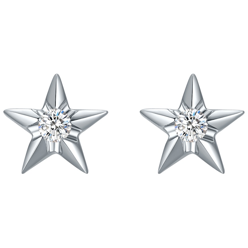 周六福白18K金五角星钻石耳钉998
