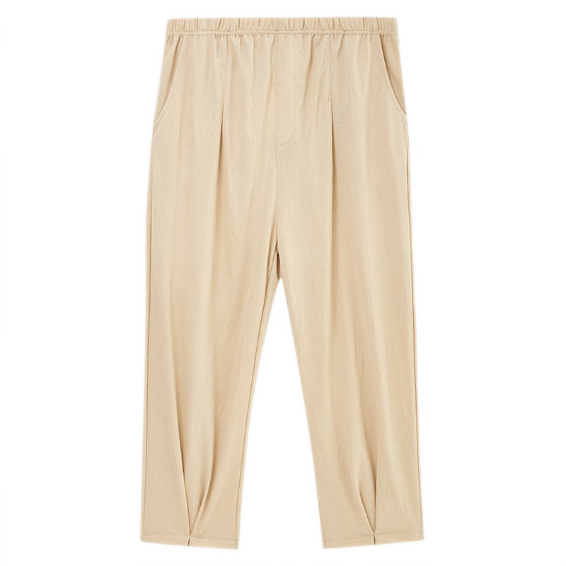 三枪 女麻感宽松小裤口七分裤 60883B0