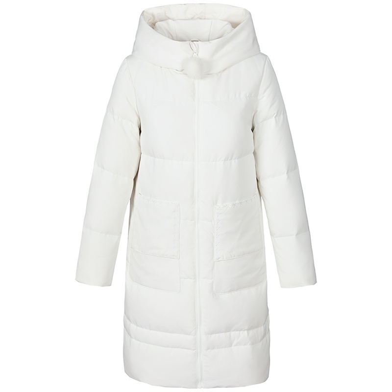 艾莱依2019秋冬新款时尚修身连帽羽绒服女中长款冬外套