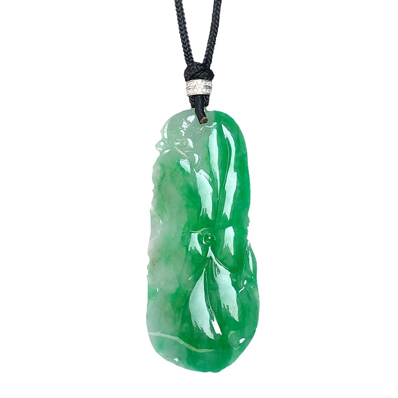 缘源珠宝 高端天然翡翠荷叶正阳满绿 翡翠吊坠 配钻石扣吊坠 自戴收藏有证书定制款