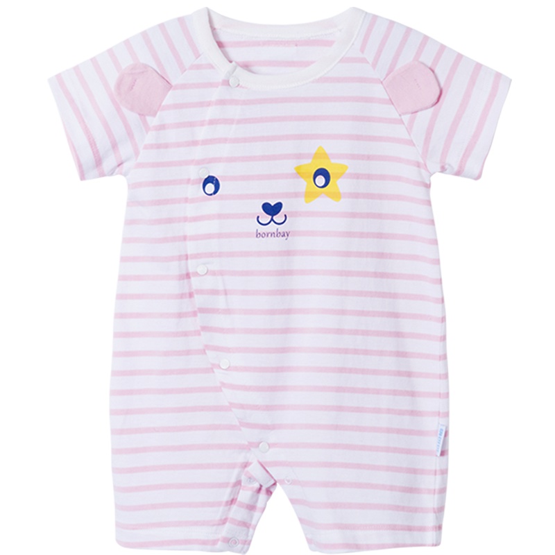 贝贝怡婴儿衣服纯棉条纹短袖连体衣夏季新生儿哈衣爬爬服182L127