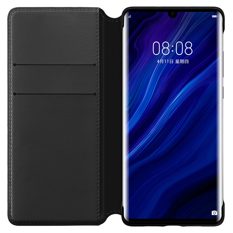 华为P30原装手机壳保护套 P30 Pro插卡式手机套全包防摔皮套时尚男女通用保护壳 P30 Pro钱包翻盖壳 黑色