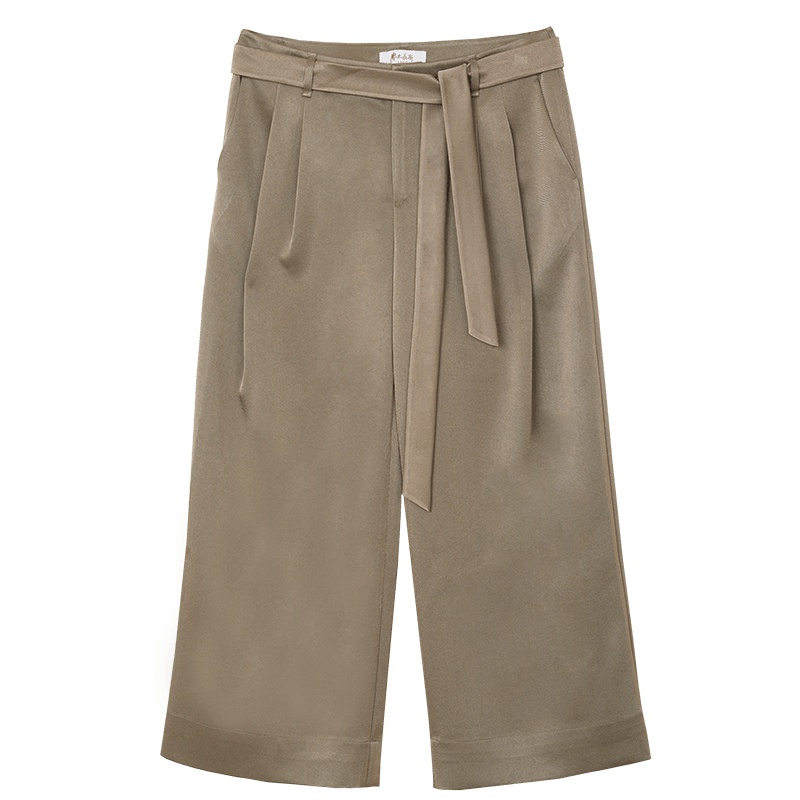 鄂尔多斯1980 春夏新品腰带宽松褶皱纯色女阔腿裤