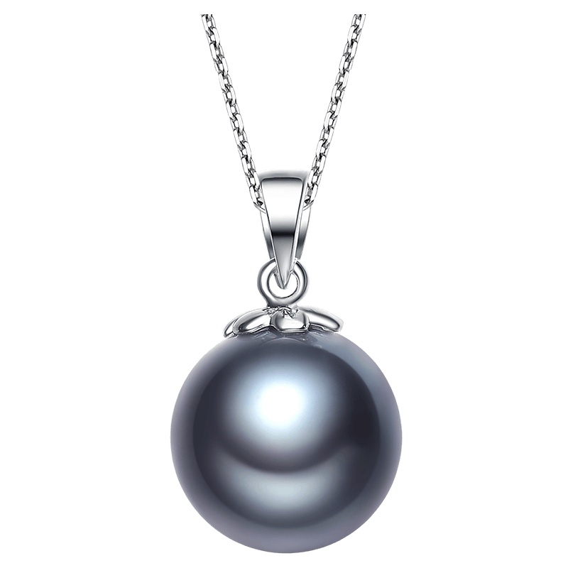 京润珍珠 聚梦想G18K金镶正圆 大溪地黑珍珠吊坠单颗海水珍珠项坠送女友礼物 珠宝宠自己送妈妈