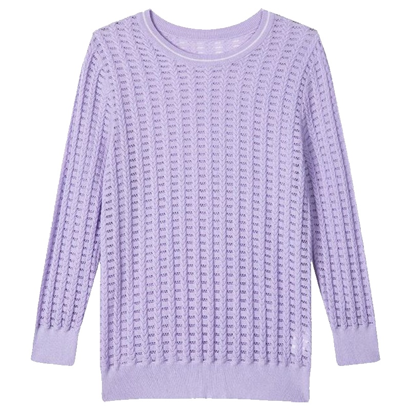 拉夏贝尔针织衫秋冬季新款百搭修身七分袖圆领套头毛衣上衣女士10018233