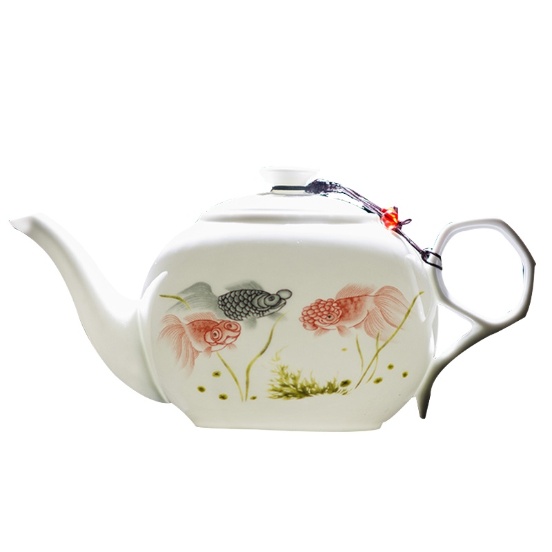 瓷物语CIWUYU家用茶具1000ML 陶瓷大茶壶单壶耐热防暴景德镇青花瓷薄胎瓷(金鱼茶壶 )