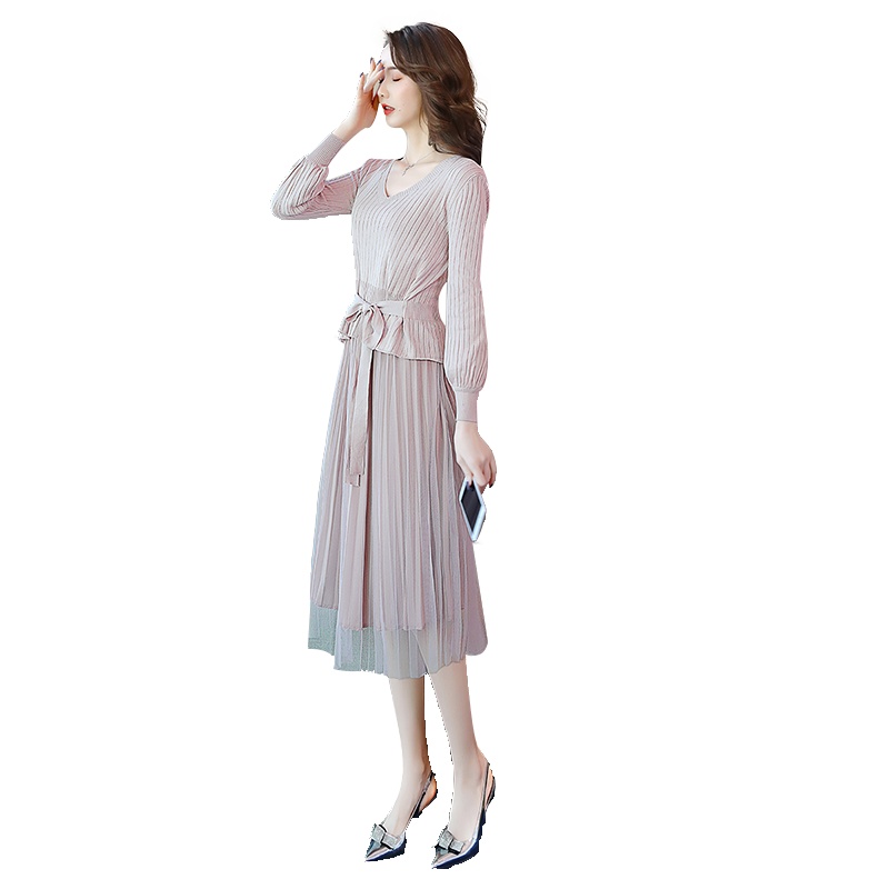 丝柏舍2020春装女V领灯笼袖上衣搭高腰半身裙套装S01R1035N