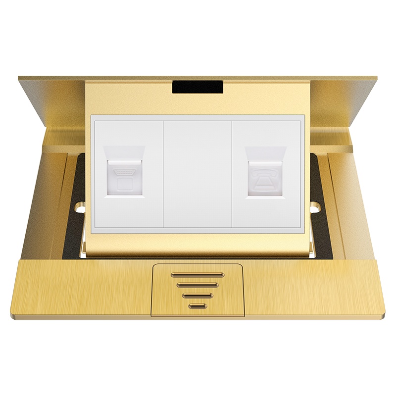 欧奔(EUROB)地插座全铜防水弹起式电话电脑地面插座网络地插家装地板插座