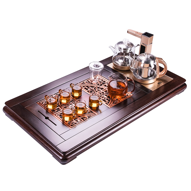 金杞（JINQI） 整套茶具全自动上水电热水壶耐热消毒烧水煮茶自动续水红铜面板黑檀木茶盘J135款套装