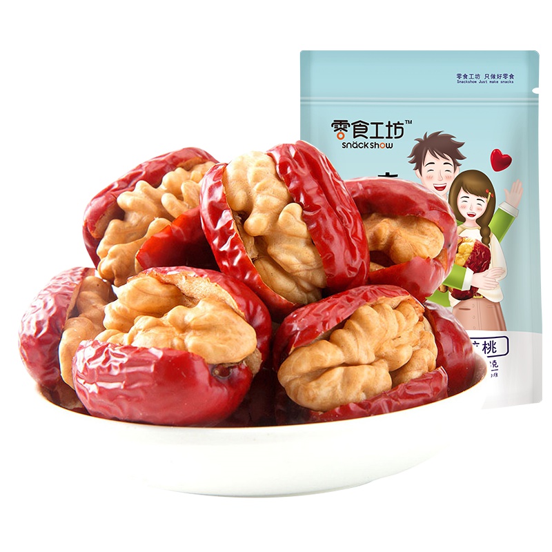 零食工坊(snack show)枣夹核桃108g*1袋 原味坚果休闲零食新疆枣子袋装