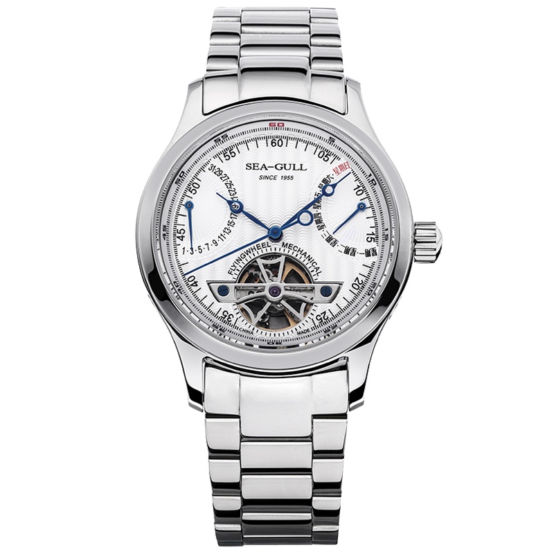 海鸥表(SEAGULL) 男表 简约多功能飞轮精钢防水自动 机械表 飞轮系列 M162S