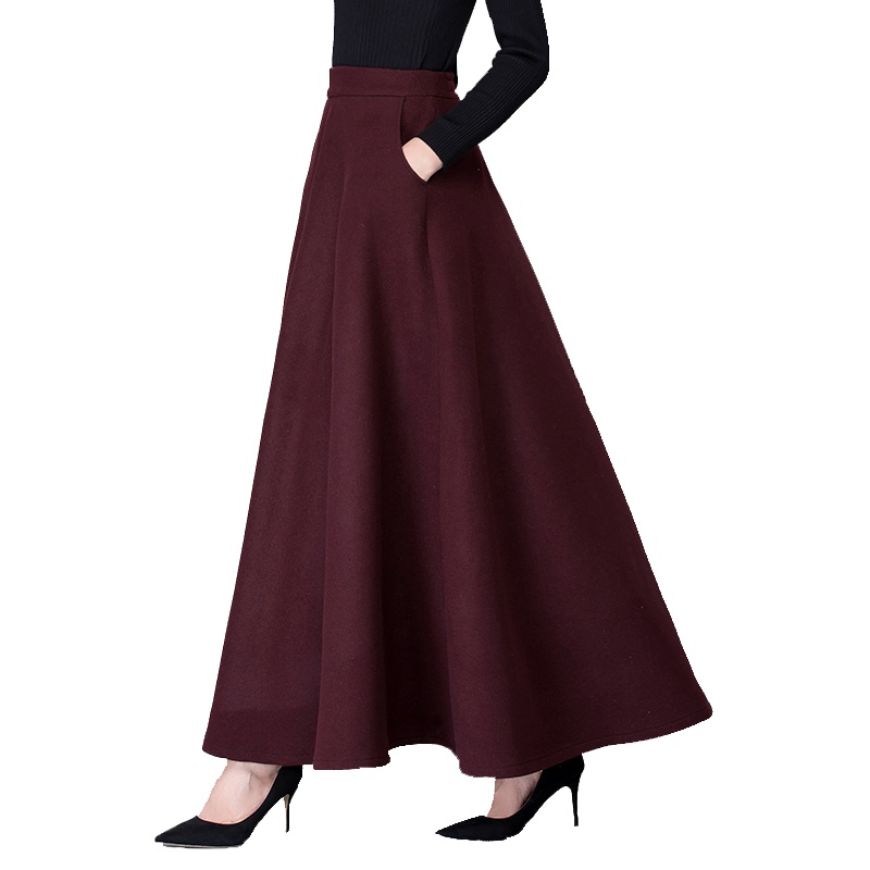 丝柏舍2019秋装时尚纯色收腰大摆飘逸A字长款半身裙S93B4603B