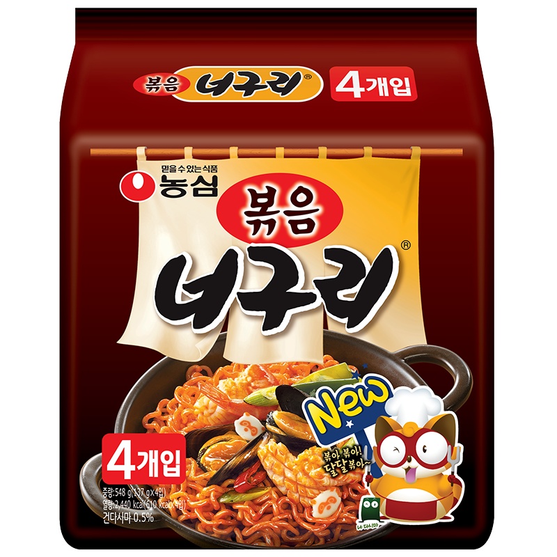 韩国进口农心辛拉面出品小浣熊炒乌冬乌龙面137*4方便面非火鸡面
