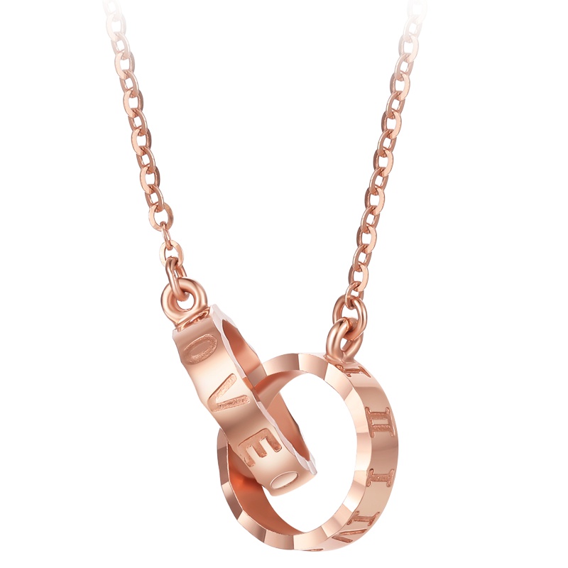 周大生18K金定价黄金女士项链AU750双环套链玫瑰金锁骨链彩金项链