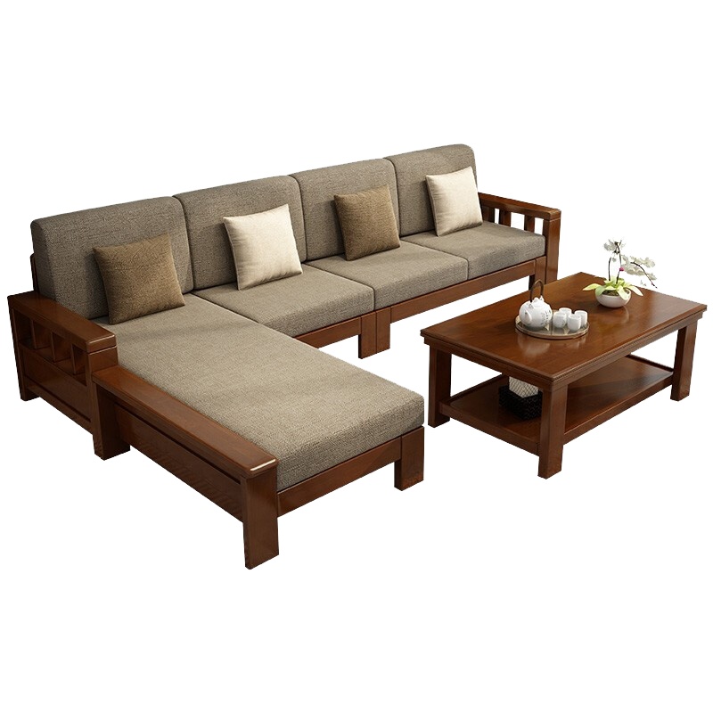 一米色彩 实木沙发 北欧小户型沙发茶几电视柜组合套装 现代简约 可拆洗中式 客厅家具