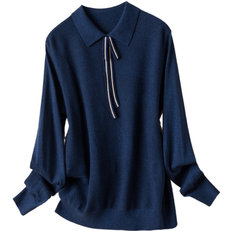 恒源祥女装2020秋季新款polo领薄款针织衫女纯羊毛衫金银亮丝毛衣