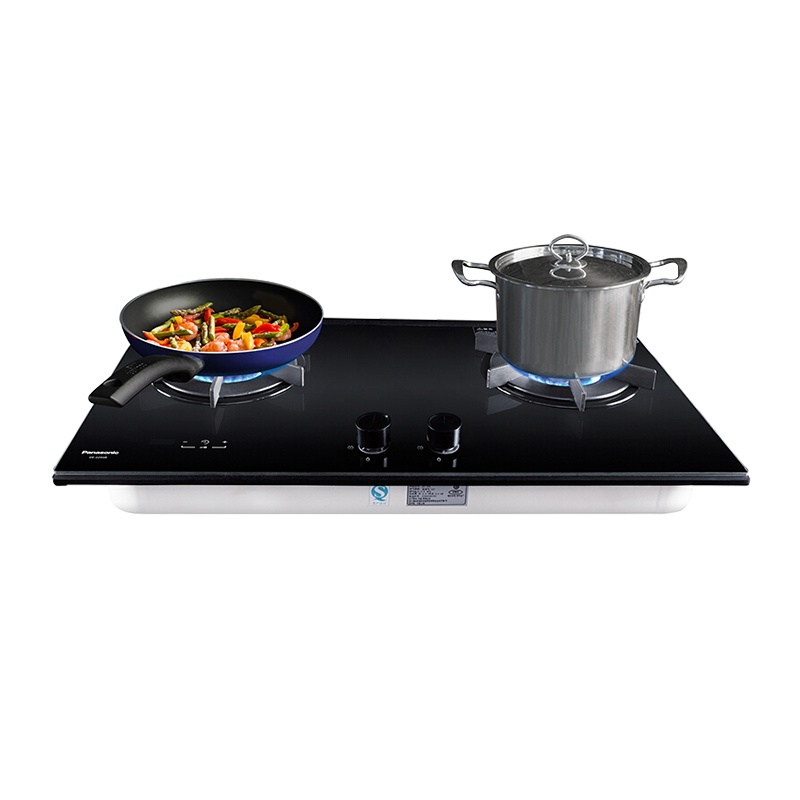 松下嵌入式燃气灶GE-225GB 家用嵌入式 天然气双灶 聚能火 钢化玻璃面板 3.8KW大火力